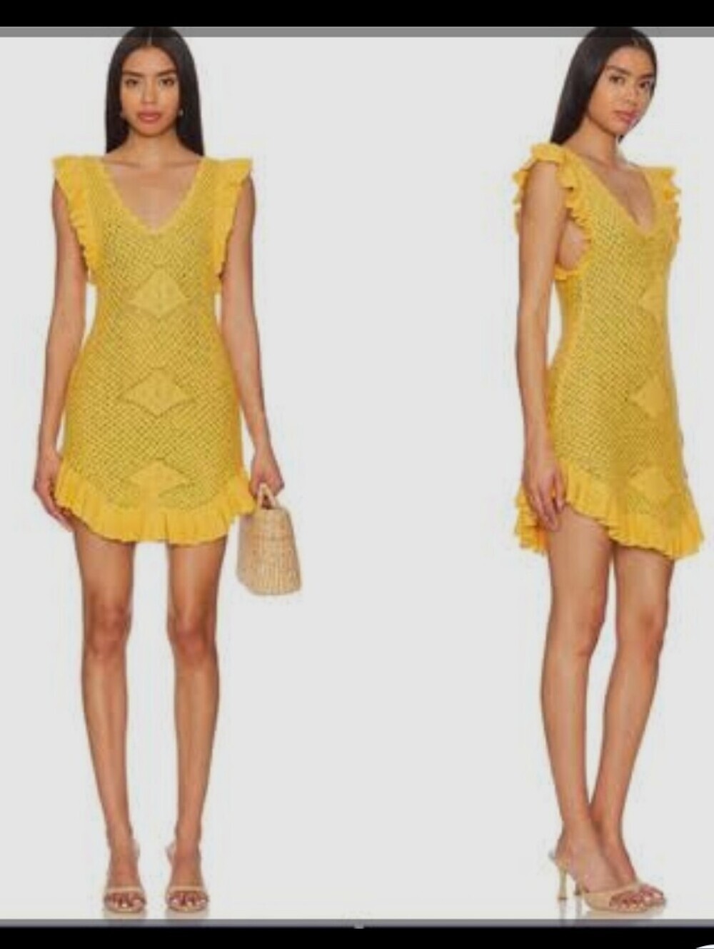 FREE PEOPLE MYKONOS MINI KNITTED CROCHET YELLOW COVER-UP SIZE LARGE